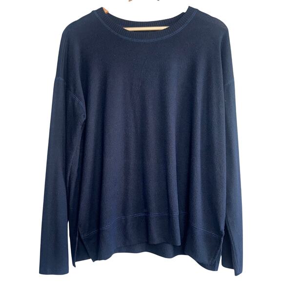Lucky Brand Navy Blue Sweater Medium Soft Knit Viscose Blend Loose Fit - Picture 1 of 6